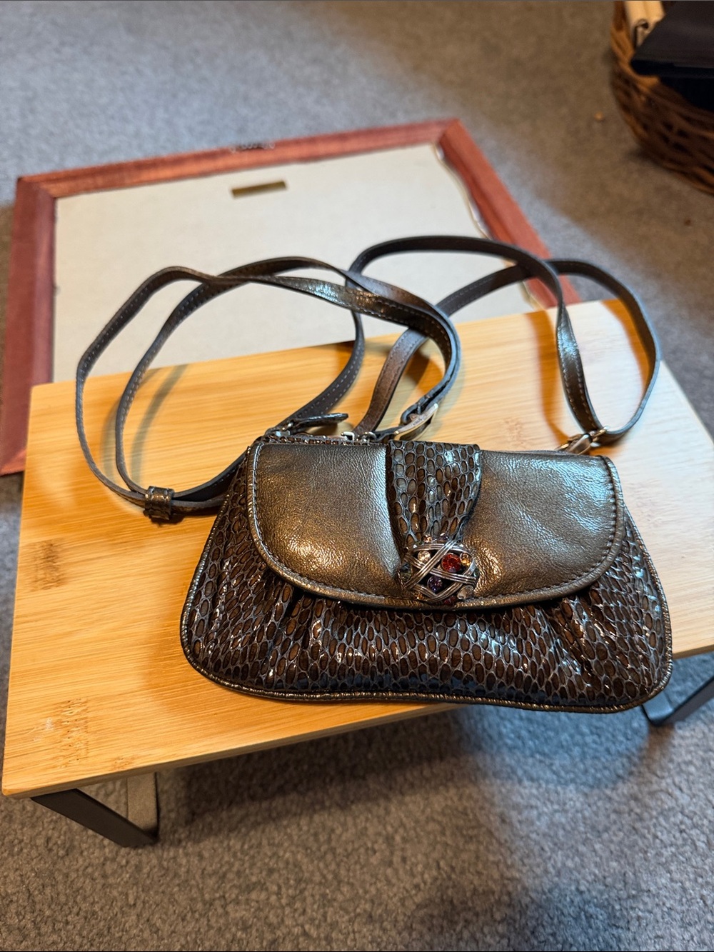 Brighton Women's Brown Textured Leather Crossbody Bag with Jewel Accent